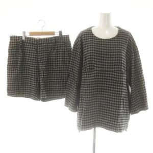 チェックプルオーバー ショートパンツ セットアップ 上下 カットソー 七分袖 3 グレー 黒 ブラック