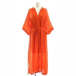 23SS 2WAYリラックスシャツワンピース マキシ ロング 五分袖 F オレンジ /AT OS