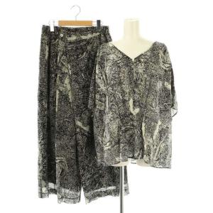 総柄 ブラウス パンツ セットアップ 上下 36 黒 ブラック /AT OS