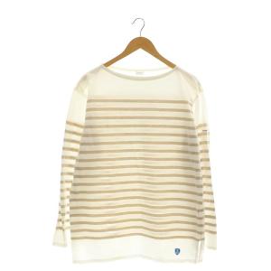 RACHEL パネルボーダーバスクシャツ カットソー Tシャツ 長袖 6 ホワイト ベージュ /DF OS