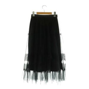 ANAYI 24AW チュールティアードギャザー スカート フレア インナー付き 34 黒 /MI OS