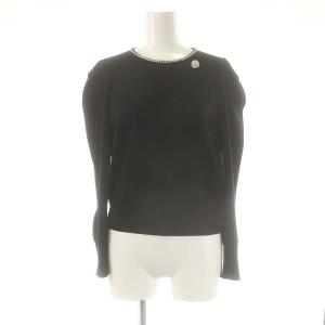 25SS ビジューネックボリュームスリーブ プルオーバー ニット 長袖 36 ブラック /DF OS