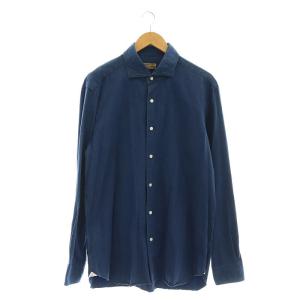 コットン DENIM シャツ スタンドカラー 長袖 43 紺 ネイビー /AT OS