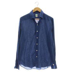 美品 フィナモレ イタリア製 42 コットンシャツ ネイビー 金釦