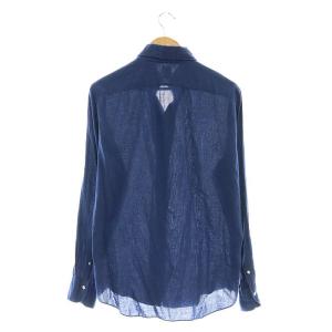 Finamore コットン シャツ スタンドカラー 長袖 L 紺 ネイビー /AT OS