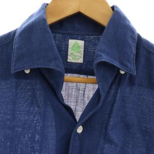 Finamore コットン シャツ スタンドカラー 長袖 L 紺 ネイビー /AT OS