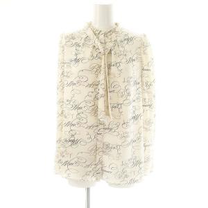 カリグラフィープリントスタンドブラウス ボウタイリボン 36 アイボリー 黒 茶 /MI OS