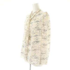 ANAYI カリグラフィープリントスタンドブラウス ボウタイリボン 36 アイボリー 黒 茶 /MI OS