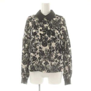 フラワーフロッキープリントトップ ブラウス シャツ 36 黒 白 /CX OS