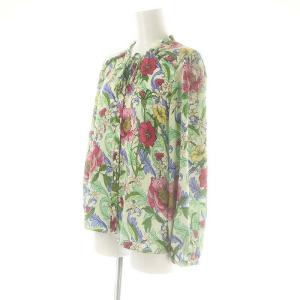 GRACE CONTINENTAL フラワープリントフリルトップ ブラウス 36 ライム マルチカラー /CX OS