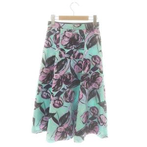 ANAYI 24SS ドローイングフラワープリントフレアスカート ロング 34 ミントグリーン /HK OS
