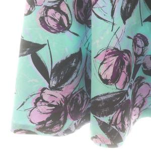 ANAYI 24SS ドローイングフラワープリントフレアスカート ロング 34 ミントグリーン /HK OS