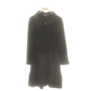 ウール混ジップアップチェック切替ワンピース 40 ブラック オフホワイト /DO OS