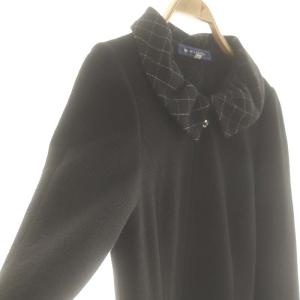 M'S GRACY ウール混ジップアップチェック切替ワンピース 40 ブラック オフホワイト /DO OS