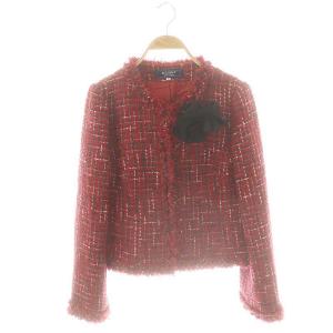 ノーカラーツイードジャケット 40 レッド ダークグレー グレー /DO OS