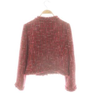 M'S GRACY ノーカラーツイードジャケット 40 レッド ダークグレー グレー /DO OS