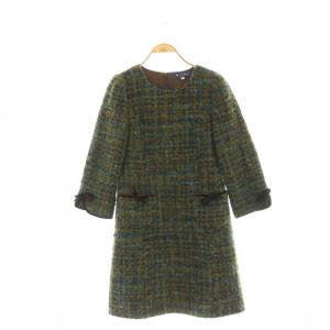 ワンピース 長袖 膝丈 ツイード ウール 38 茶 黄緑 水色 /NR OS