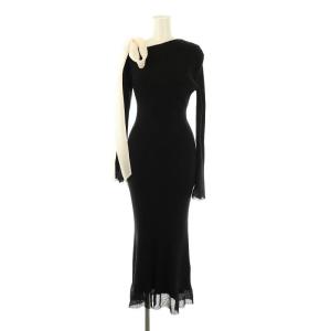 24SSShoulder Ribbon Asymmetric Knit Dressワンピース 長袖 ロング