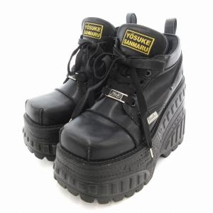 30 SANMARU 2601125 厚底スニーカー スクエアトゥ 24.5cm 黒 ブラック /UO