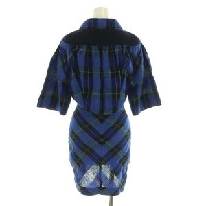 STELLA McCARTNEY チェック ミニシャツワンピース ウール 34 青 紺 黒 /MI OS