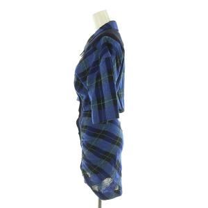 STELLA McCARTNEY チェック ミニシャツワンピース ウール 34 青 紺 黒 /MI OS