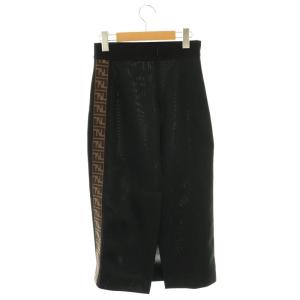 FENDI FQ7018 サイドズッカ柄ジャージータイトスカート 40 ブラック