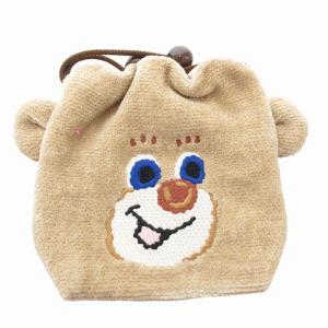ドアップテディポーチ 巾着 ベアーモチーフ インバッグ 茶 ブラウン /FF