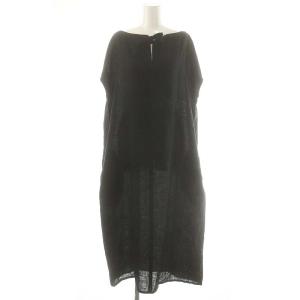 リネンワンピース ロング フレンチスリーブ ブラック /DO OS