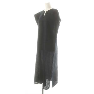fog linen work リネンキーネックワンピース フレンチスリーブ ダークネイビー /DO OS