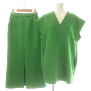 EFFORTLESS SETUP DRESS セットアップ Vネックワンピース タイトスカート S 緑