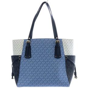 MICHAEL KORS 24年 VOYAGER PVC EW SIG シグネチャー トートバッグ ショルダーバッグ ブルー ホワイト