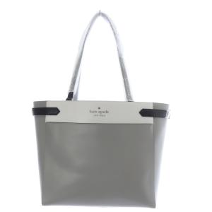 ステイシー カラーブロック ラップトップ トート ショルダーバッグ カーフレザー バイカラー グレー ホワイト