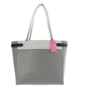 kate spade new york ステイシー カラーブロック ラップトップ トート ショルダーバッグ カーフレザー バイカラー グレー ホワイト