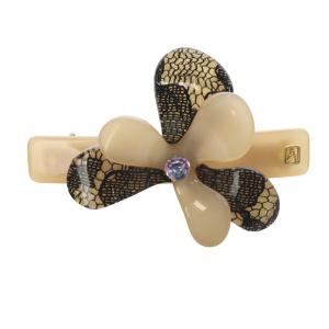 レースフラワーバレッタ ロゴ ピンクべージュ 黒 ブラック /SR35