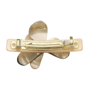 Alexandre De Paris レースフラワーバレッタ ロゴ ピンクべージュ 黒 ブラック /SR35