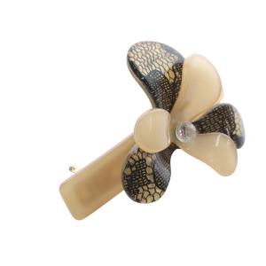 Alexandre De Paris レースフラワーバレッタ ロゴ ピンクべージュ 黒 ブラック /SR35