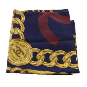 CHANEL 31 RUE CAMBON シルクスカーフ 総柄 紺 ネイビー /SR26 OH
