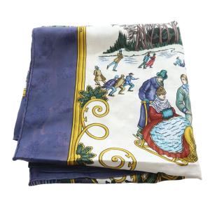 HERMES joies d hiver 冬の愉しみ スカーフ 総柄 シルク 青 ブルー カレ90 /SR27 OH