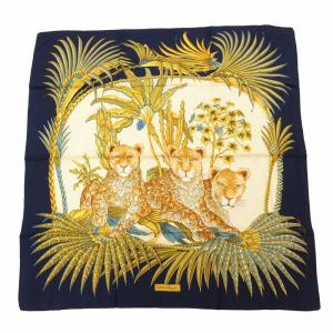 スカーフ アニマル柄 絹 シルク 紺 ネイビー /FF