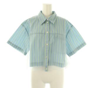 See-through Layered Tulle Shirt 半袖シャツ ストライプ F サックスブルー