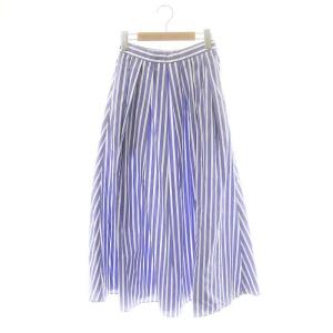 コットンシルクストライプイージースカート フレア ロング 32 ライトブルー /HK OS