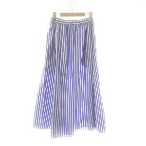 GALERIE VIE コットンシルクストライプイージースカート フレア ロング 32 ライトブルー /HK OS