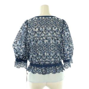 GRACE CONTINENTAL カットワーク刺繍 パフトップス ブラウス 五分袖 38 ブルー /DF OS