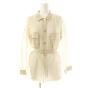 シアーニットシャツブラウス カーディガン ステンカラー 36 ベージュ /AT OS