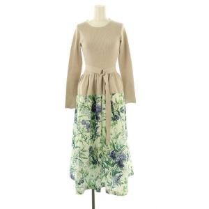 23SS フラワープリントニットワンピース ロング 36 ベージュ マルチカラー /DF OS