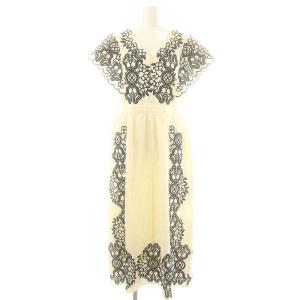 24SS バイカラー刺繍コットンワンピース 38 アイボリー ブラック