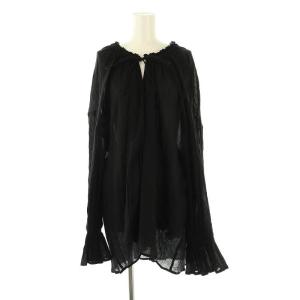 楊柳ギャザーブラウス 長袖 前開き コットン F 黒 /NR OS