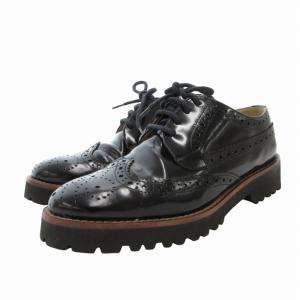 レースアップシューズ ウィングチップ ドレスシューズ レザー メダリオン 厚底 36 23.5cm 黒