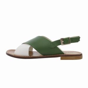 FABIO RUSCONI DE03 美品 クロスベルトサンダル フラットサンダル レザー 37 24.0cm 緑 グリーン 白 ホワイト