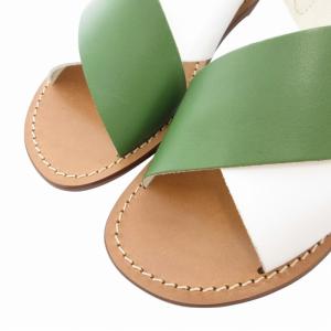 FABIO RUSCONI DE03 美品 クロスベルトサンダル フラットサンダル レザー 37 24.0cm 緑 グリーン 白 ホワイト